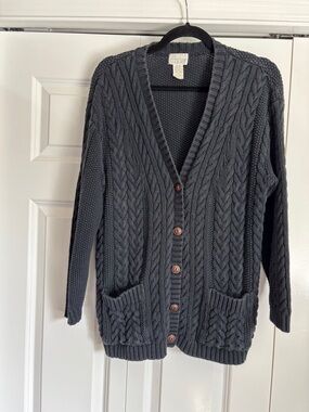 90s Moda International Black Cable Knit Button-Up Cardigan